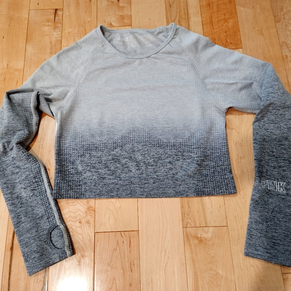 VICTORIA SECRET PINK WOMEN'S WORKOUT CROPPED TOP GRAY LARGE